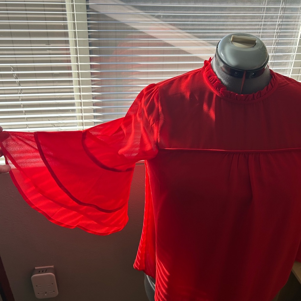 Monteau Vibrant Red Blouse with Bell Sleeves